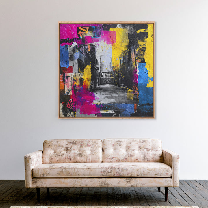 Graffiti Covered Alley Rendered as Color Collage Canvas Print, Urban Art, Queer Art, Living Room Decor, Fine Art, Urban, URB-1x1-59