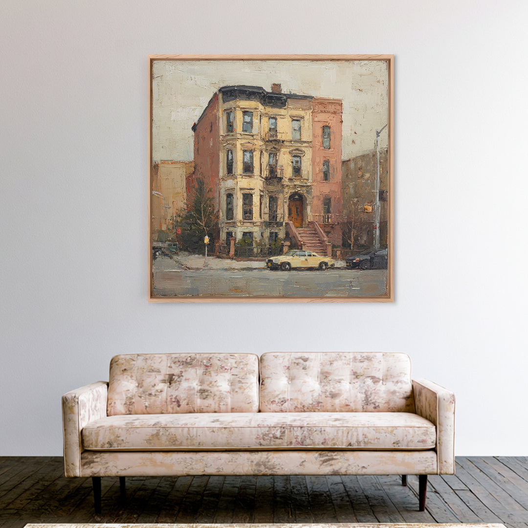 Brownstone Row in Soft Morning Light Canvas Print, Urban Art, Book Shelf Decor, Living Room Decor, Urban, Modern Decor, URB-1x1-60