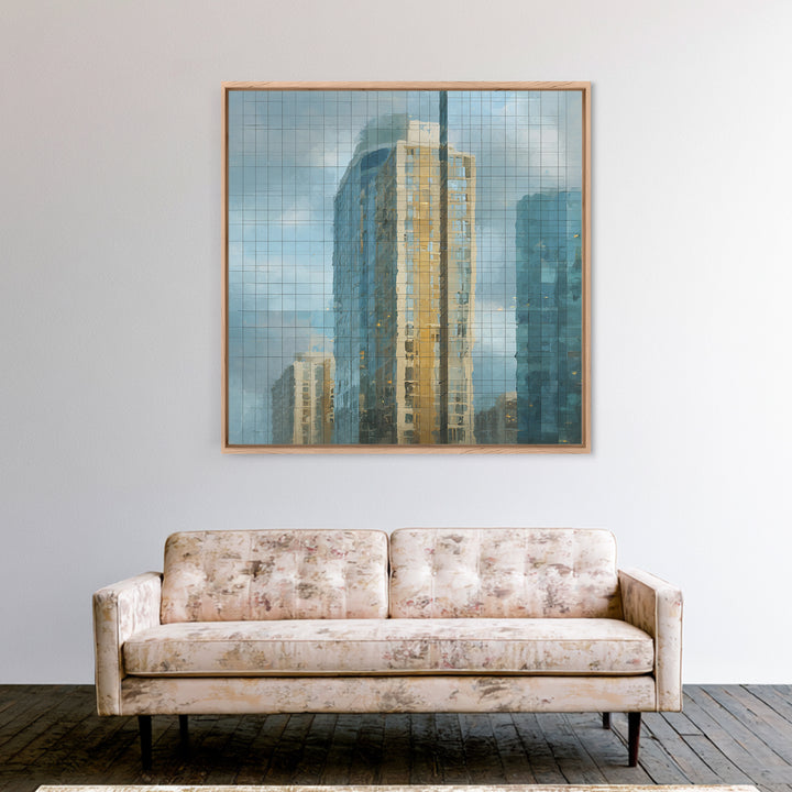 Modern Skyscraper Glass Reflections Framed Canvas Print, Urban Art, Pop Art, Living Room Decor, Fine Art, Urban, URB-1x1-62
