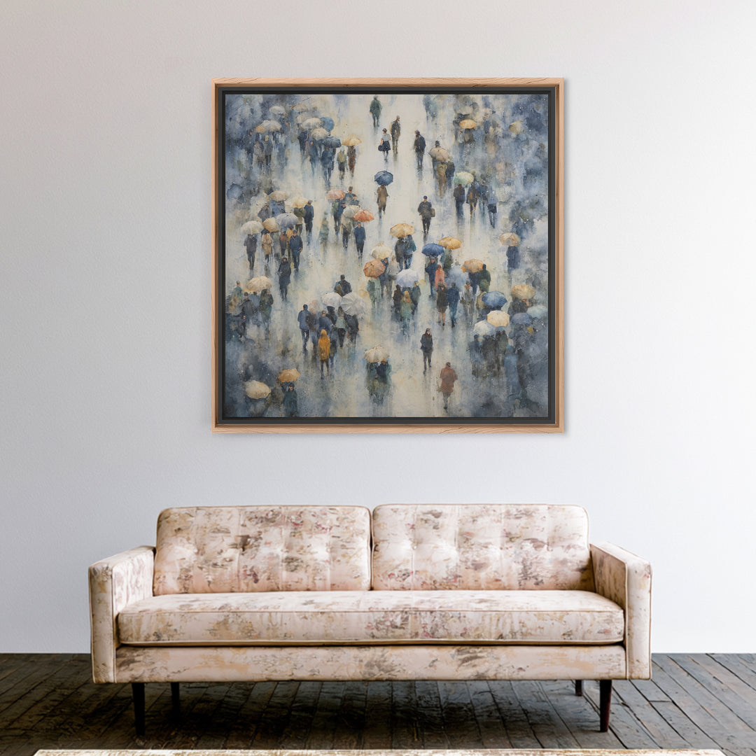 Rain Umbrella Figures Canvas Print, Urban Art, Basketball Wall Art, Living Room Decor, Fine Art, Urban, Textured Painting, URB-1x1-92