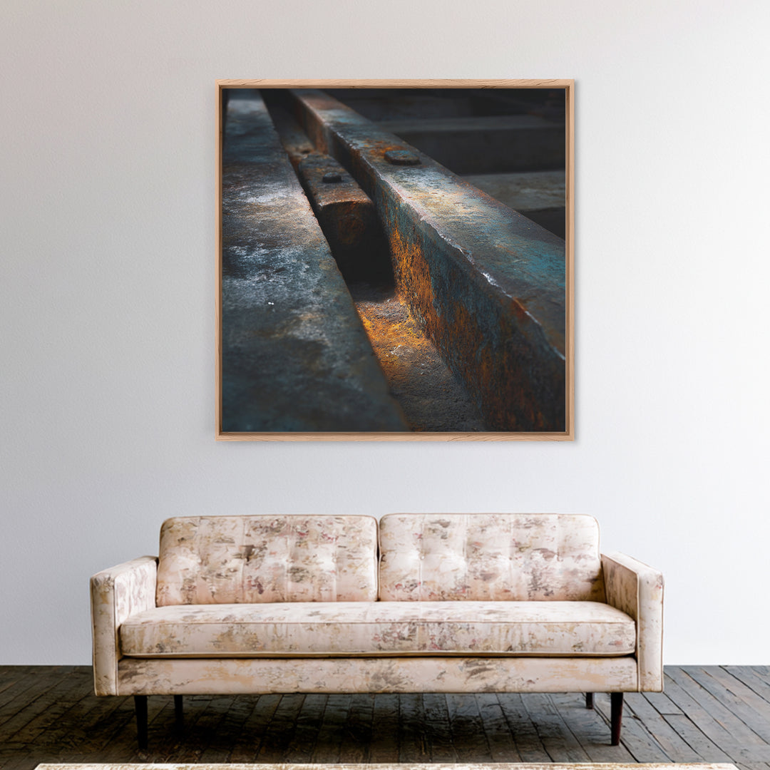 Industrial Rail Tracks Leading into City Canvas Print, Urban Art, Queer Art, Living Room Decor, Fine Art, Urban, URB-1x1-94