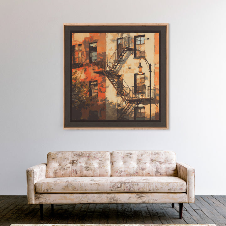Fire Escape Silhouette Canvas Print, Urban Art, Boho Decor, Living Room Decor, Fine Art, Urban, Digital Prints, URB-1x1-98