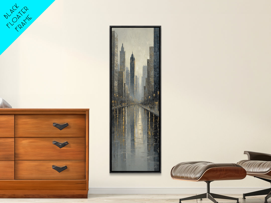 Moody City Skyline Reflected Canvas Print, Urban Art, Statement Artwork, Living Room Decor, Fine Art, Urban, Wall Decor, URB-1x3-13
