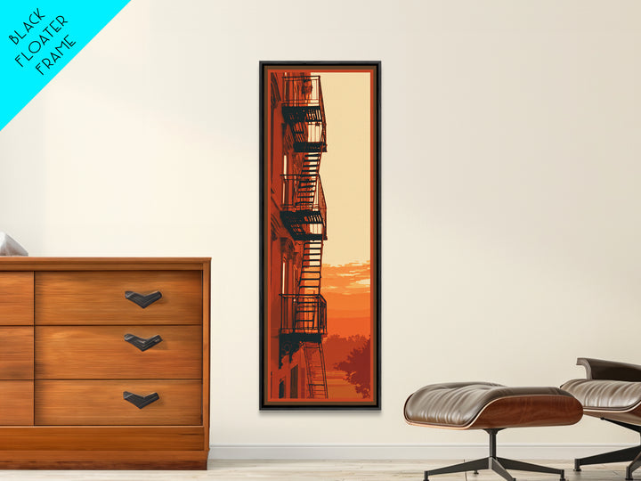 Fire Escape Silhouette Canvas Print, Urban Art, Luxury Decor, Living Room Decor, Fine Art, Urban, Oil Painting, URB-1x3-86