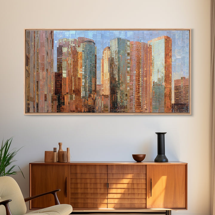 Modern Skyscraper Glass Reflections Framed Canvas Print, Urban Art, Art Print, Living Room Decor, Fine Art, Urban, Oil Painting, URB-2x1-10