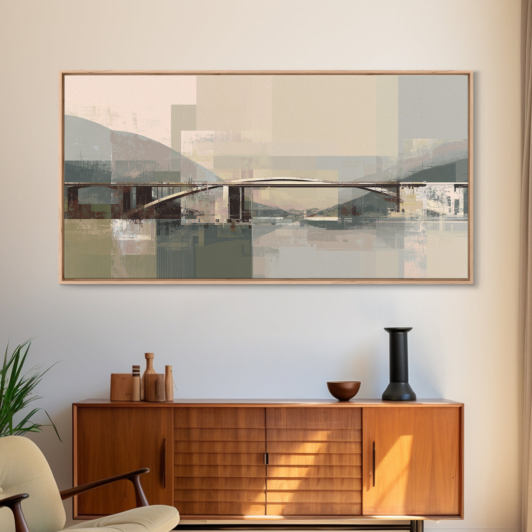 City Bridge Structure Framed Canvas Print, Urban Art, Luxury Decor, Living Room Decor, Fine Art, Urban, Original Painting, URB-2x1-30