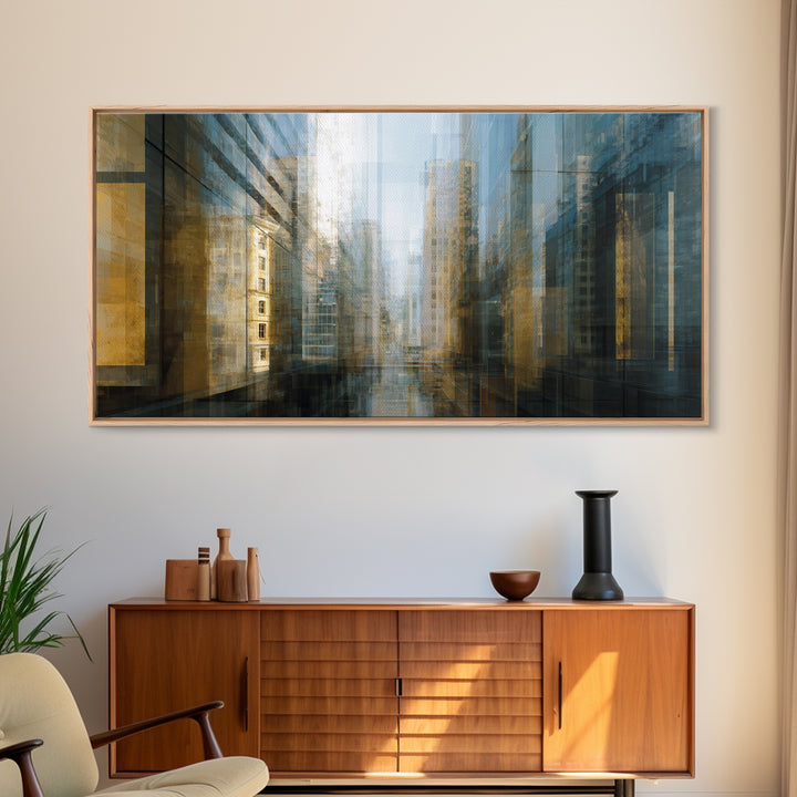 Modern Skyscraper Glass Reflections Framed Canvas Print, Urban Art, Art Print, Living Room Decor, Fine Art, Urban, Oil Painting, URB-2x1-34