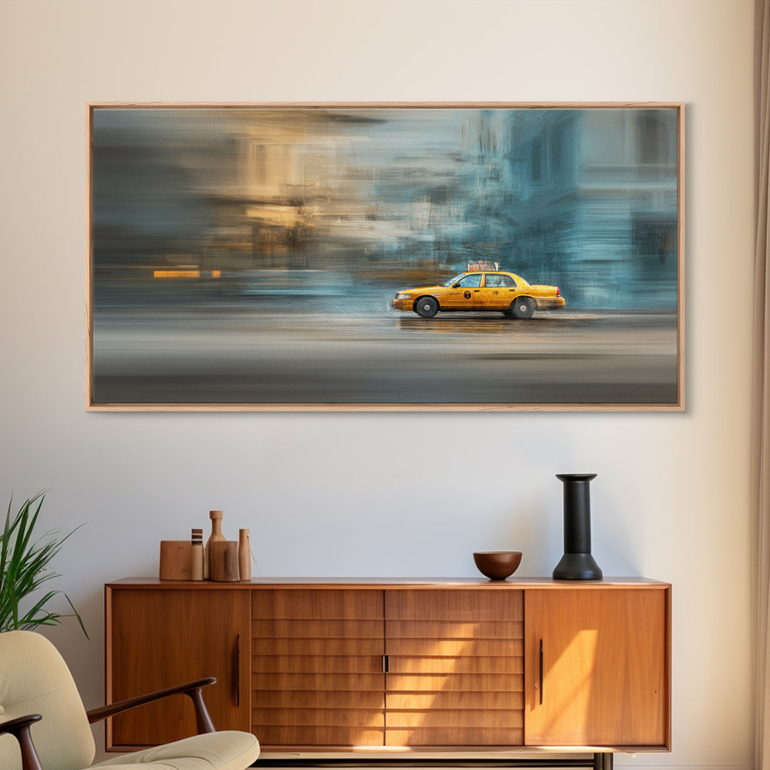 Taxi Cab Motion Blur Canvas Print, Urban Art, Black Art, Living Room Decor, Oil Painting, Urban, Canvas Painting, URB-2x1-47
