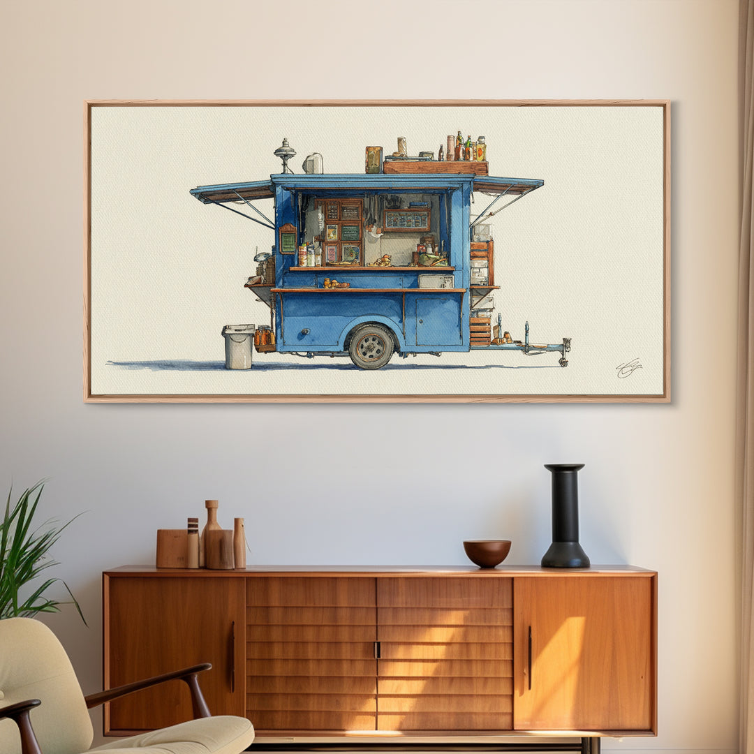 Street Food Cart Still Life Without Signage Framed Canvas Print, Urban Art, Basketball Wall Art, Living Room Decor, Urban, URB-2x1-67