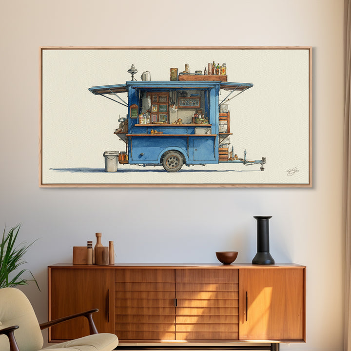 Street Food Cart Still Life Without Signage Framed Canvas Print, Urban Art, Basketball Wall Art, Living Room Decor, Urban, URB-2x1-67