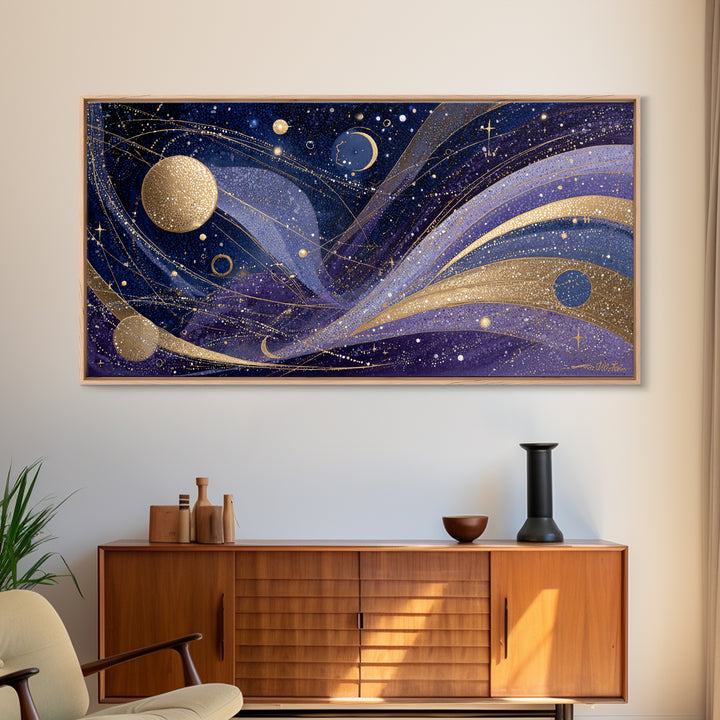 Night Skyline under Crescent Moon Canvas Print, Urban Art, Art Deco, Living Room Decor, Abstract Art, Urban, Book Shelf Decor, URB-2x1-68