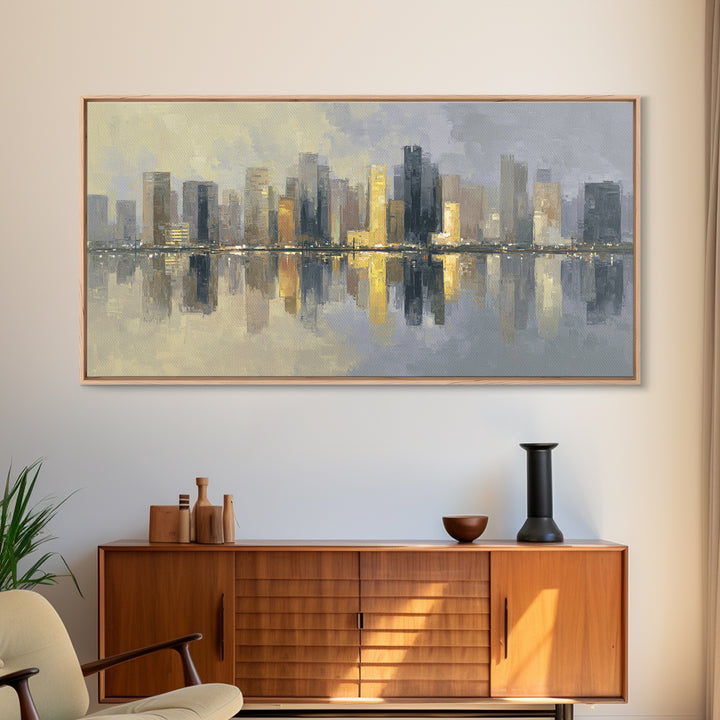 Moody City Skyline Reflected Canvas Print, Urban Art, Black Art, Living Room Decor, Abstract Art, Urban, Canvas Painting, URB-2x1-69