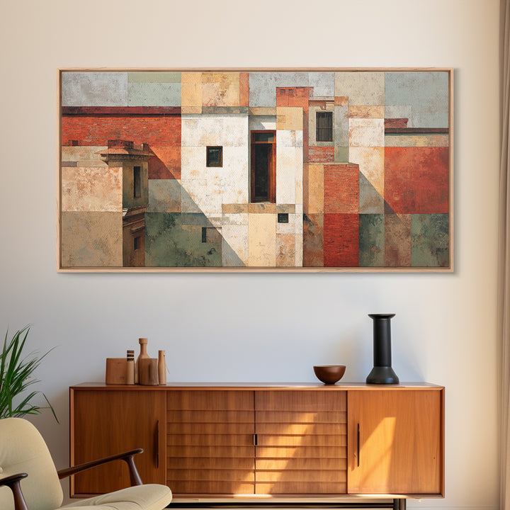 Brick Wall and Window Shadows as Geometry Canvas Print, Urban Art, Oil Painting, Living Room Decor, Urban, Black Art Prints, URB-2x1-73