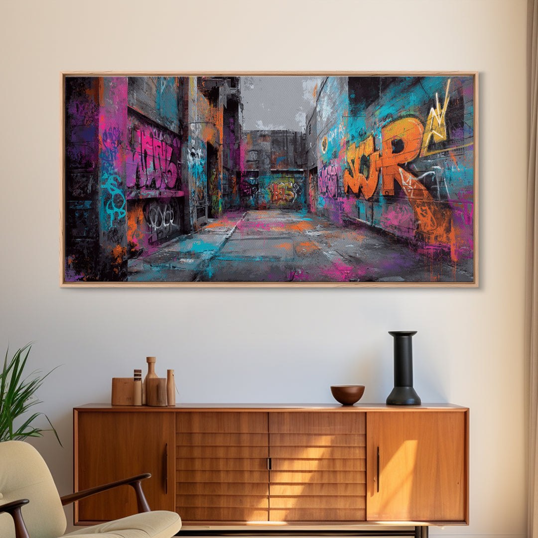 Graffiti Covered Alley Rendered as Color Collage Canvas Print, Urban Art, Afrocentric Wall Art, Living Room Decor, Urban, URB-2x1-79
