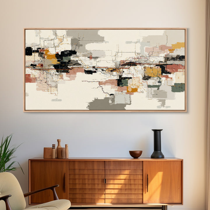 Abstract Subway Map Lines Without Labels Framed Canvas Print, Urban Art, Book Shelf Decor, Living Room Decor, Fine Art, Urban, URB-2x1-96