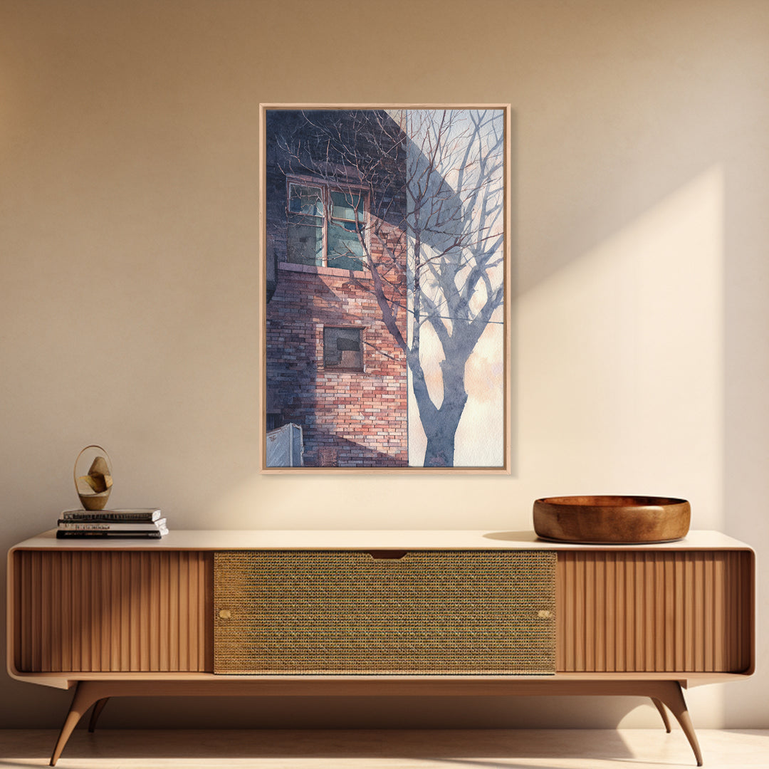 Brick Wall and Window Shadows as Geometry Framed Canvas Print, Urban Art, Wall Decor, Living Room Decor, Fine Art, Urban, URB-2x3-37