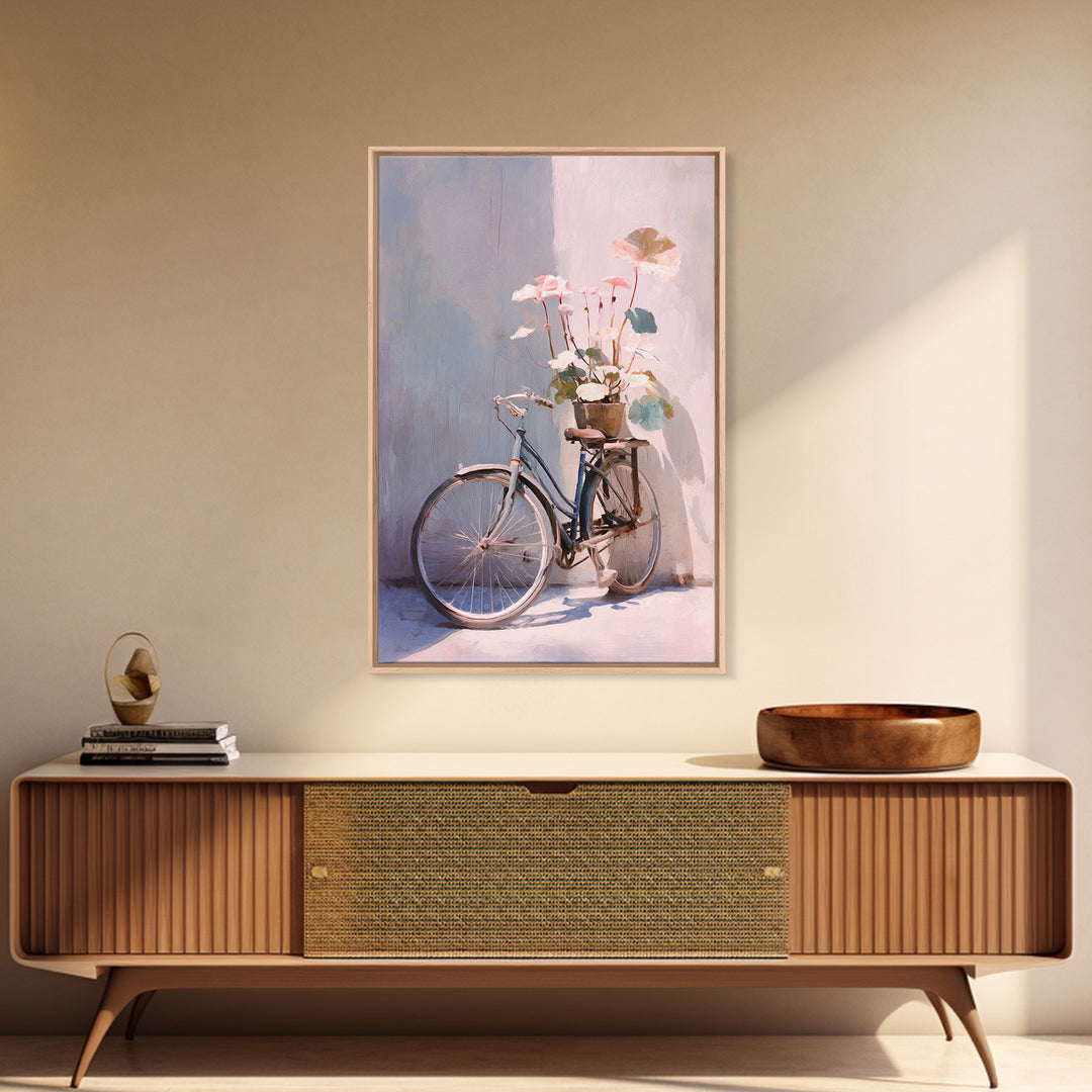 Bicycle Locked to Post Framed Canvas Print, Urban Art, Wall Art, Living Room Decor, Fine Art, Urban, Printable Art, URB-2x3-47