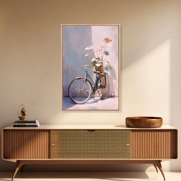 Bicycle Locked to Post Framed Canvas Print, Urban Art, Wall Art, Living Room Decor, Fine Art, Urban, Printable Art, URB-2x3-47