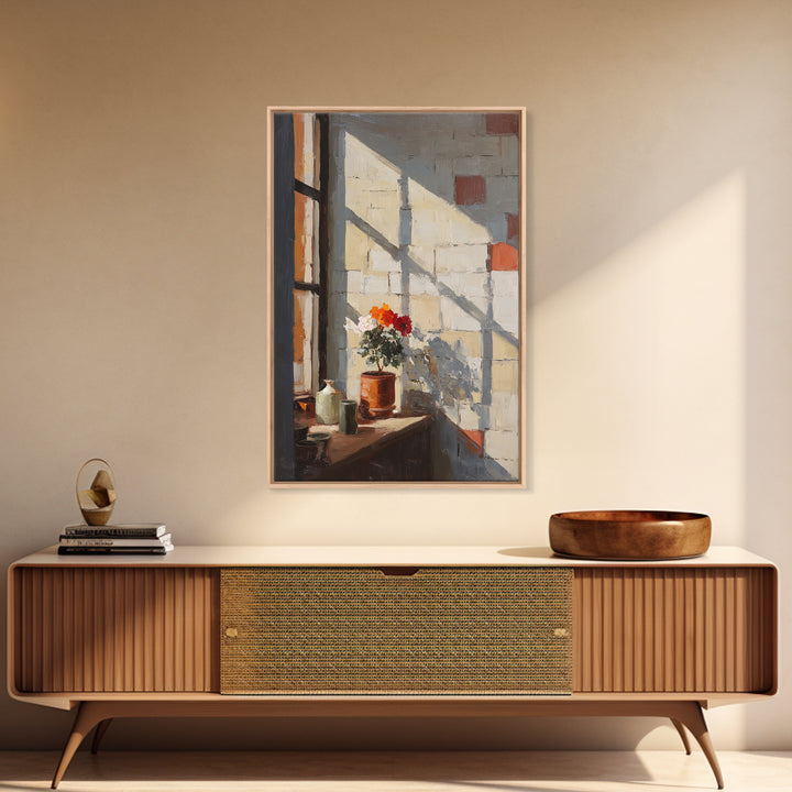 Brick Wall and Window Shadows as Geometry Canvas Print, Urban Art, Original Art, Living Room Decor, Urban, Black Woman Art, URB-2x3-61