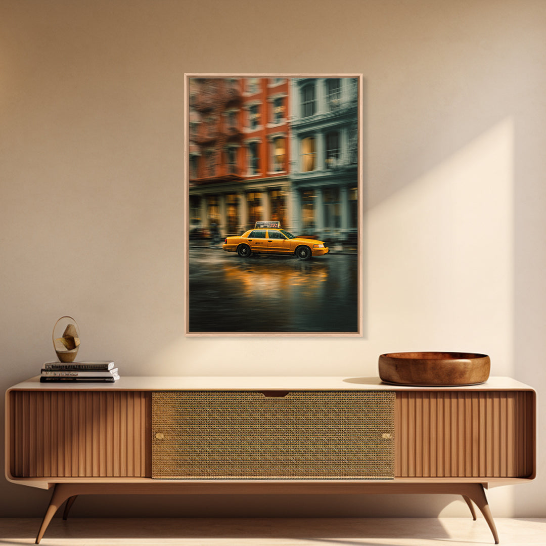 Taxi Cab Motion Blur Framed Canvas Print, Urban Art, Modern Wall Art, Living Room Decor, Abstract Art, Urban, Pop Art, URB-2x3-83