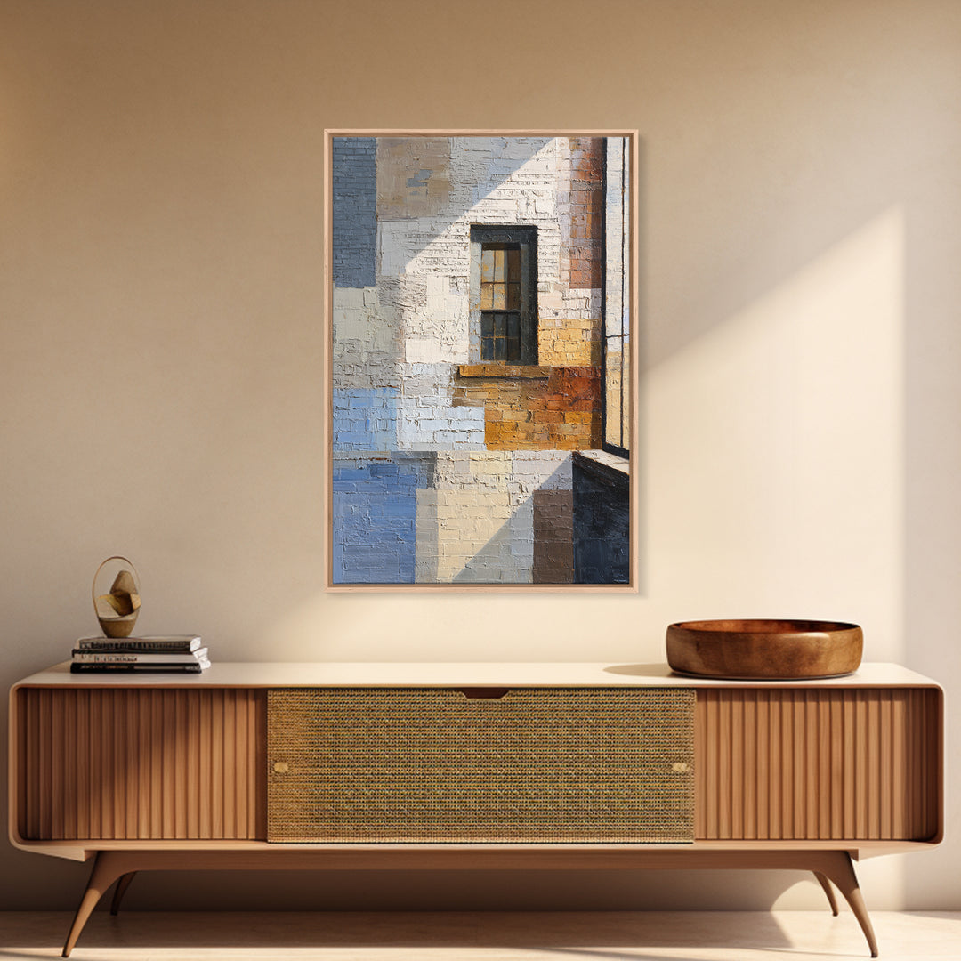 Brick Wall and Window Shadows as Geometry Framed Canvas Print, Urban Art, Modern Wall Art, Living Room Decor, Fine Art, Urban, URB-2x3-85