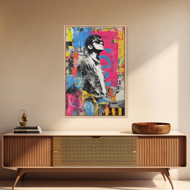 Graffiti Covered Alley Rendered as Color Collage Canvas Print, Urban Art, Black Wall Art, Living Room Decor, Fine Art, Urban, URB-2x3-91