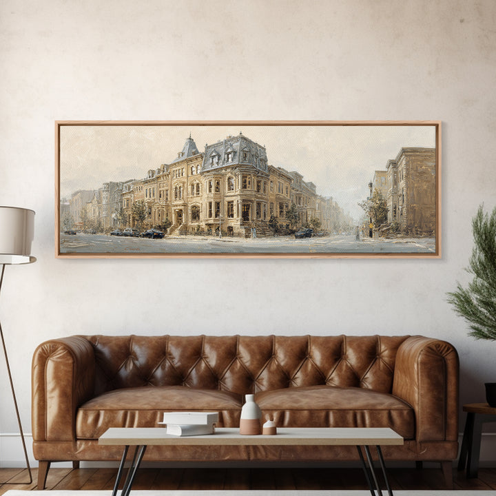 Brownstone Row in Soft Morning Light Canvas Print, Urban Art, Modern Decor, Living Room Decor, Abstract Art, Urban, Home Decor, URB-3x1-100
