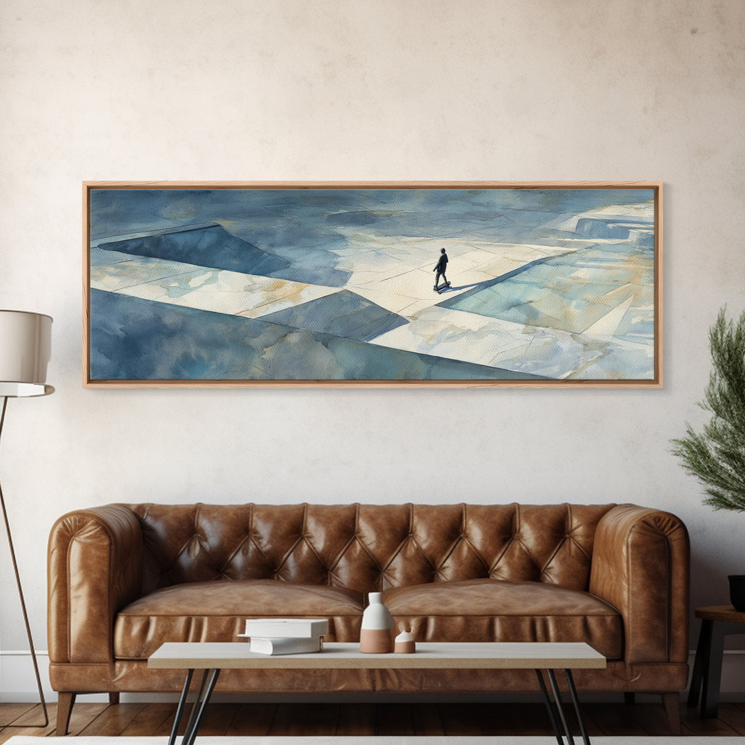 Skateboarder Crossing a Concrete Plaza Canvas Print, Urban Art, Original Art, Living Room Decor, Urban, Black Woman Art, URB-3x1-71