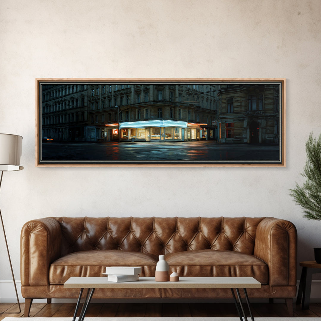 Neon Sign Glow Reflected on Black Street Canvas Print, Urban Art, Modern Art, Living Room Decor, Fine Art, Urban, Gay Art, URB-3x1-94