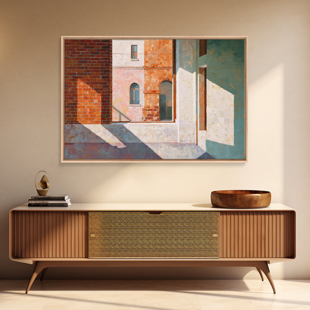 Brick Wall and Window Shadows as Geometry Canvas Print, Urban Art, Book Shelf Decor, Living Room Decor, Fine Art, Urban, URB-3x2-33