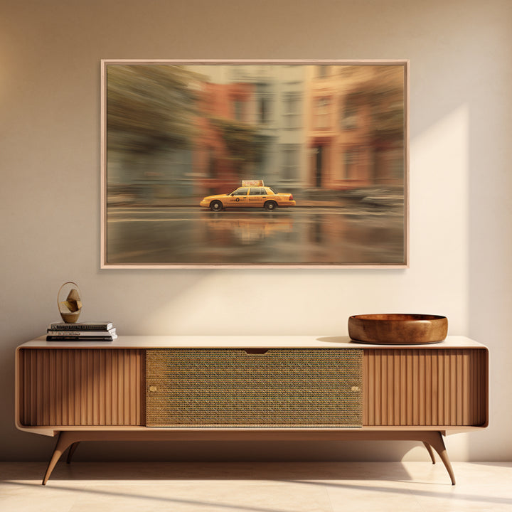 Taxi Cab Motion Blur Framed Canvas Print, Urban Art, Wall Decor, Living Room Decor, Oil Painting, Urban, Living Room Wall Art, URB-3x2-55