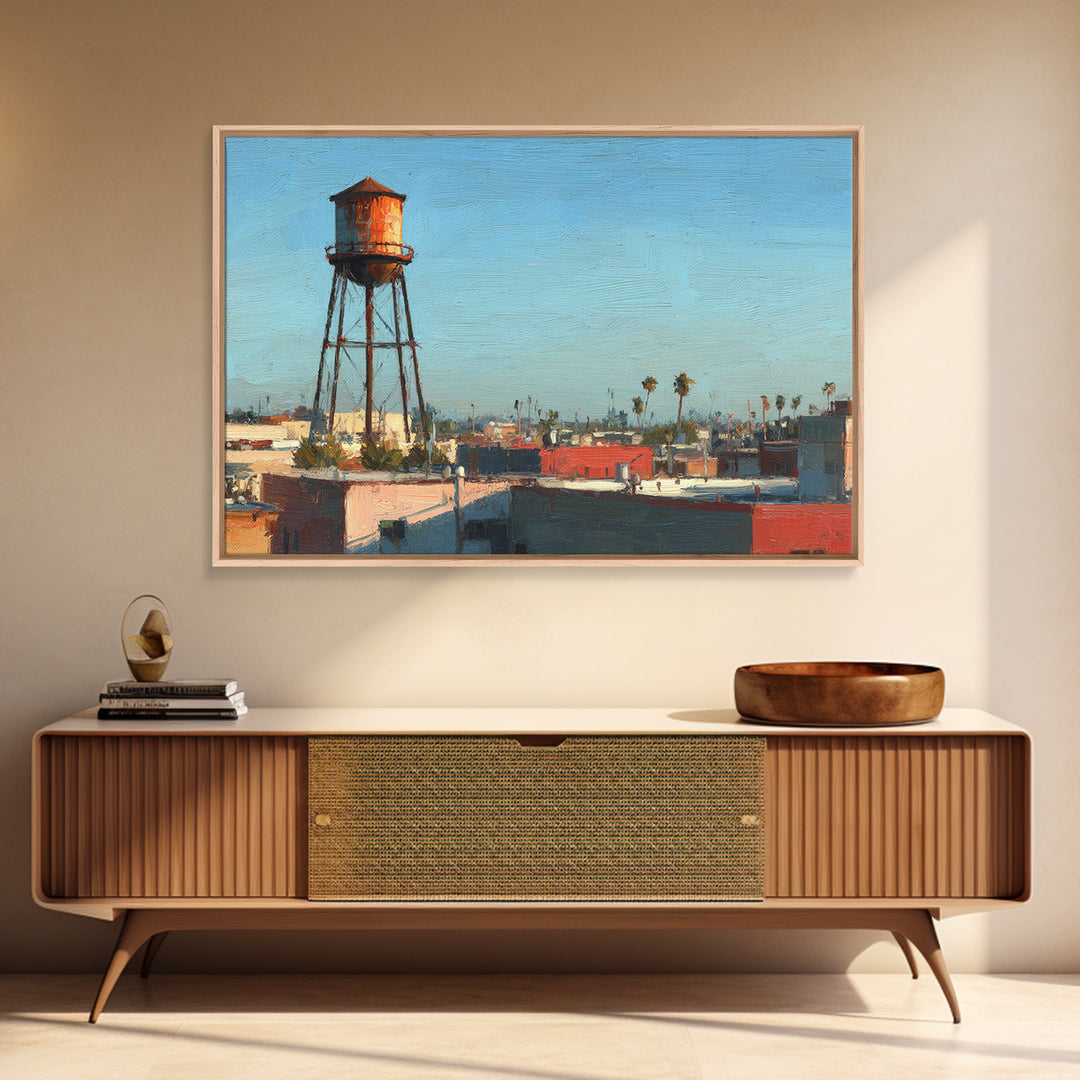 Rooftop Water Tower Canvas Print, Urban Art, Black Woman Art, Living Room Decor, Oil Painting, Urban, Fine Art Print, URB-3x2-61