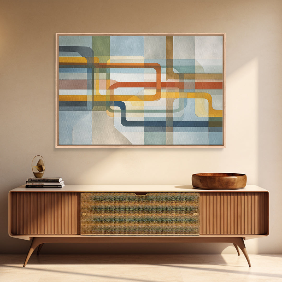 Abstract Subway Map Lines Without Labels Framed Canvas Print, Urban Art, Statement Artwork, Living Room Decor, Abstract Art, URB-3x2-80