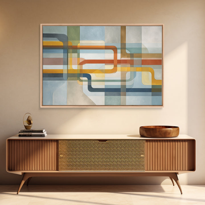 Abstract Subway Map Lines Without Labels Framed Canvas Print, Urban Art, Statement Artwork, Living Room Decor, Abstract Art, URB-3x2-80