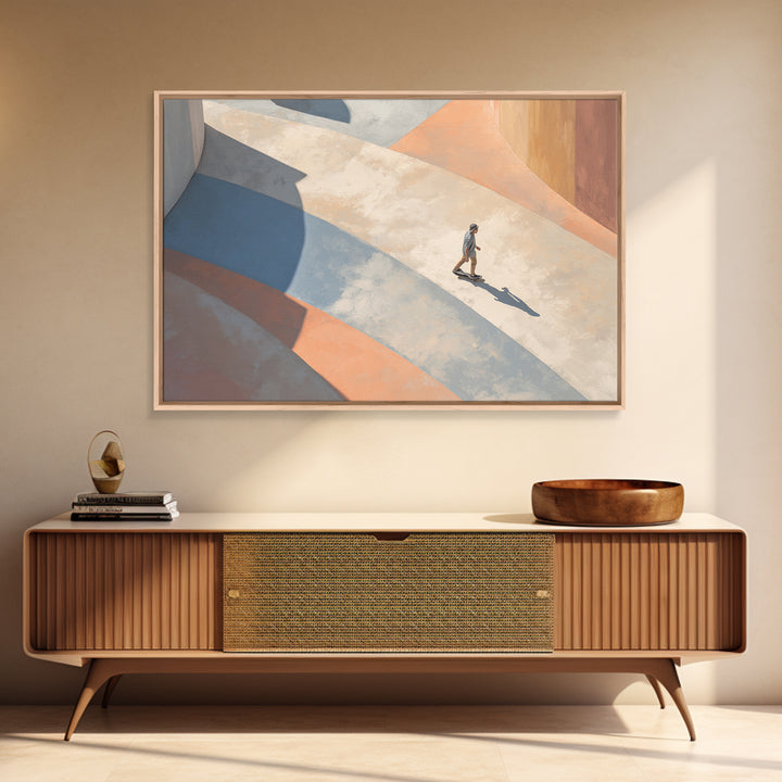 Skateboarder Crossing a Concrete Plaza Canvas Print, Urban Art, Wall Art, Living Room Decor, Fine Art, Urban, Digital Print, URB-3x2-83