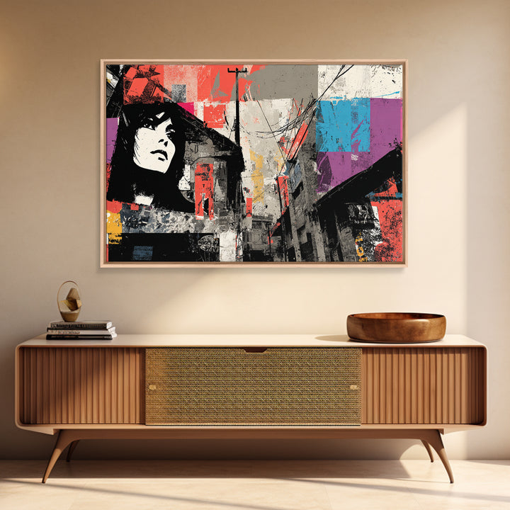 Graffiti Covered Alley Rendered as Color Collage Framed Canvas Print, Urban Art, Fine Art Print, Living Room Decor, Urban, URB-3x2-87