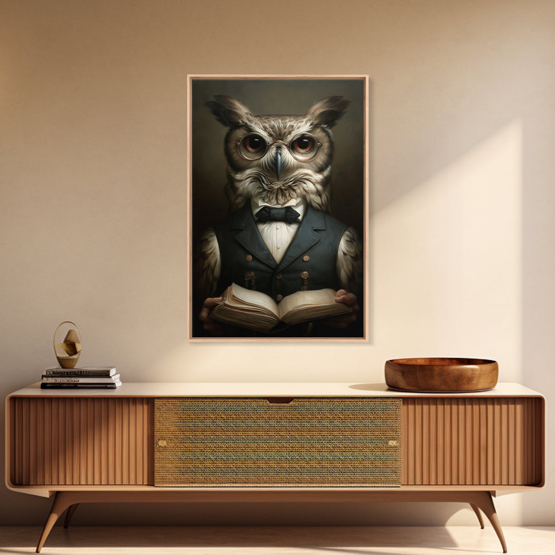 Owl Scholar, Victorian Animal Portrait, Halloween Art, Gothic Whimsy Decor, Anthropomorphic Costume Art