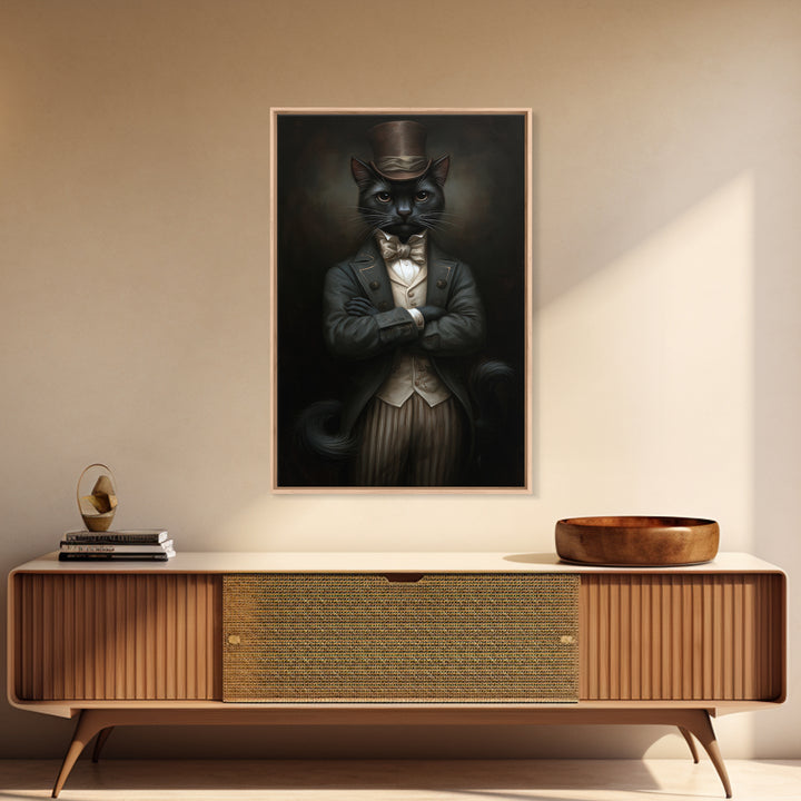 Black Cat Magician, Victorian Animal Portrait, Halloween Art, Gothic Whimsy Decor, Anthropomorphic Costume Art