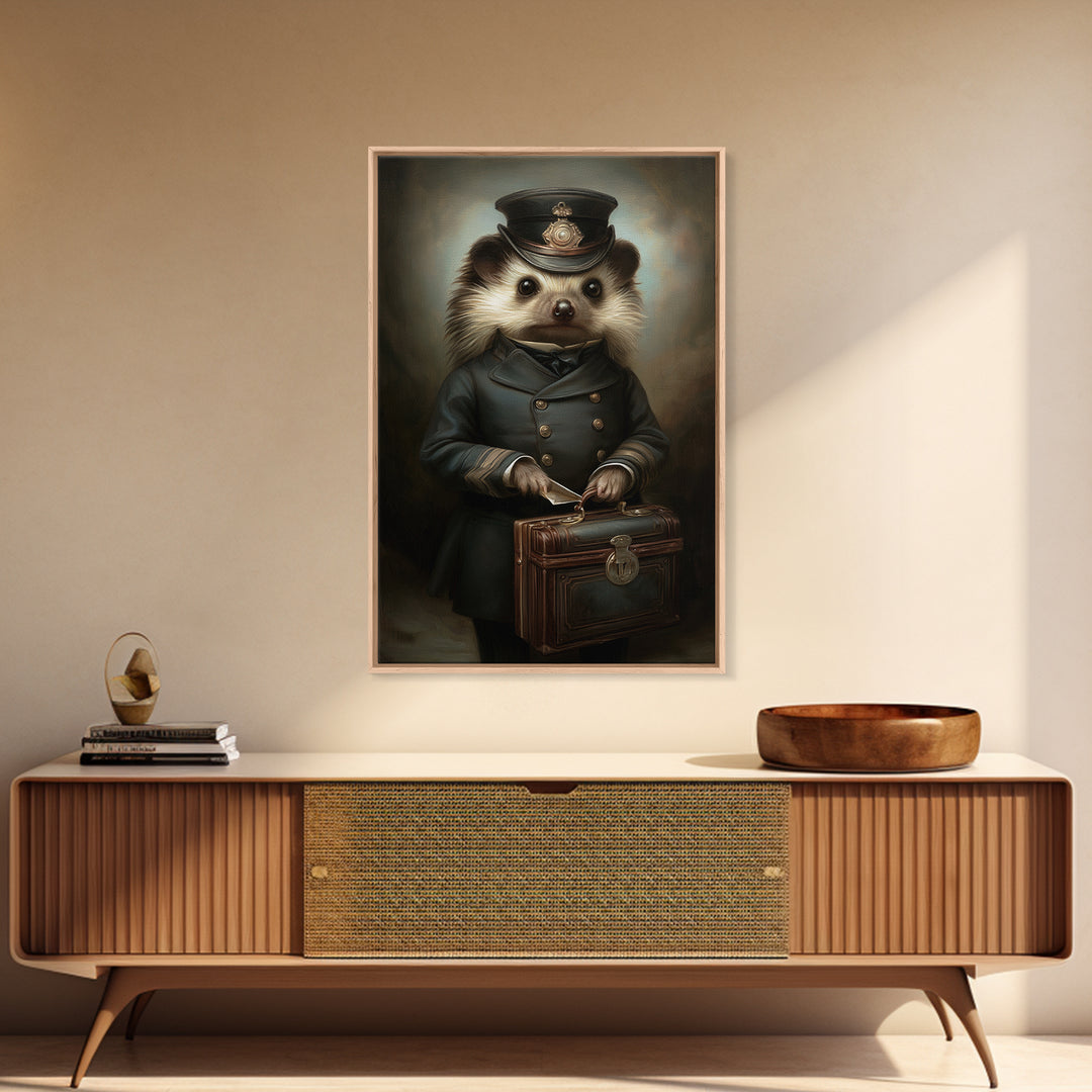 Hedgehog Postmaster, Victorian Animal Portrait, Halloween Art, Gothic Whimsy Decor, Anthropomorphic Costume Art