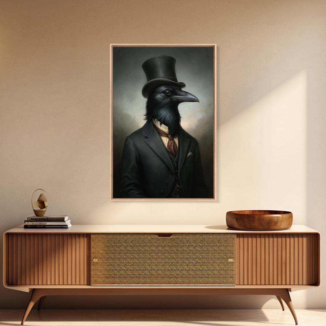 Crow Undertaker, Victorian Animal Portrait, Halloween Art, Gothic Whimsy Decor, Anthropomorphic Costume Art