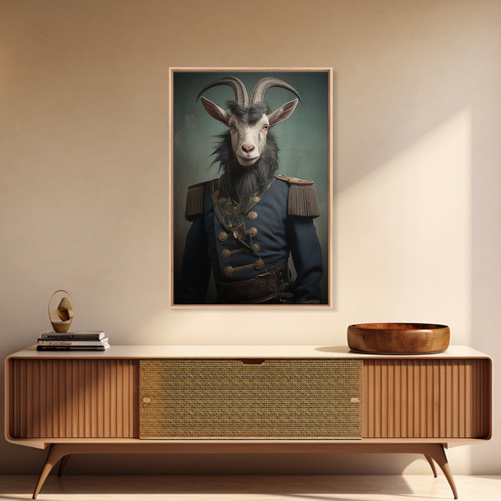 Goat Colonel, Victorian Animal Portrait, Halloween Art, Gothic Whimsy Decor, Anthropomorphic Costume Art