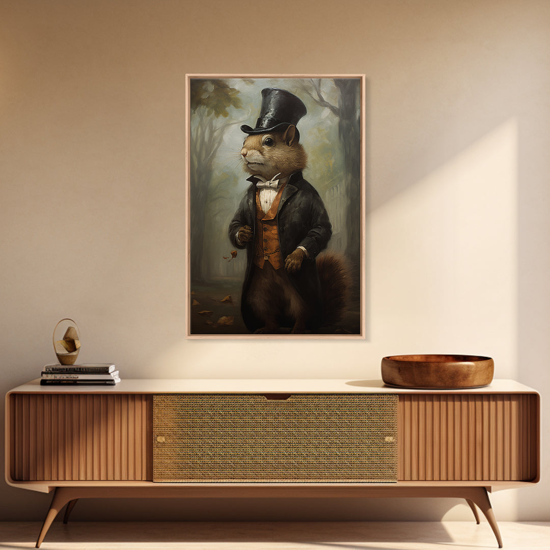 Squirrel Banker, Victorian Animal Portrait, Halloween Art, Gothic Whimsy Decor, Anthropomorphic Costume Art