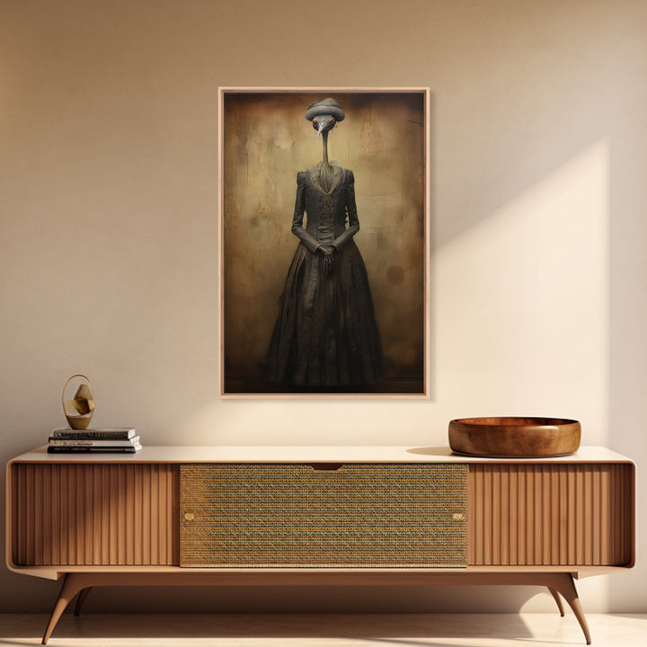 Crane Governess, Victorian Animal Portrait, Halloween Art, Gothic Whimsy Decor, Anthropomorphic Costume Art