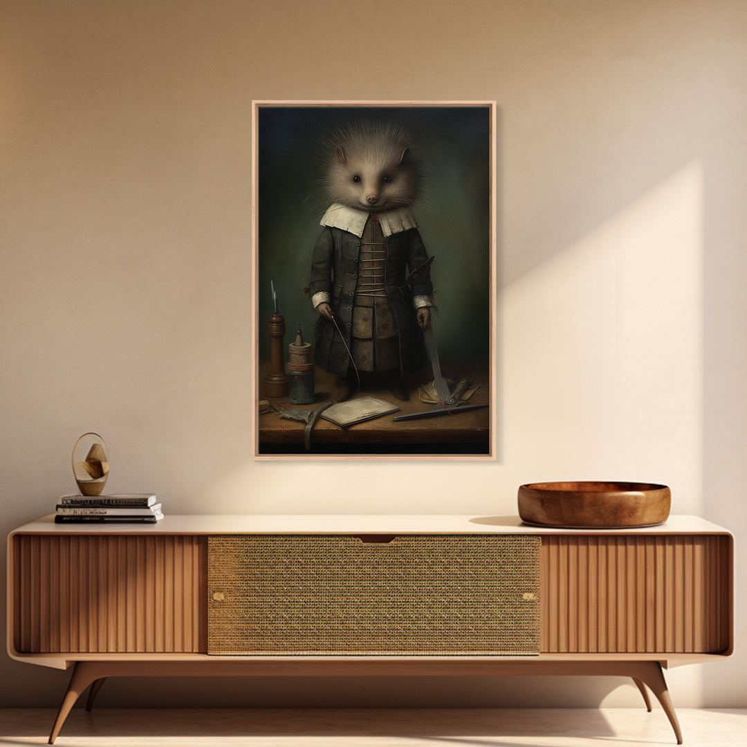 Porcupine Tailor, Victorian Animal Portrait, Halloween Art, Gothic Whimsy Decor, Anthropomorphic Costume Art