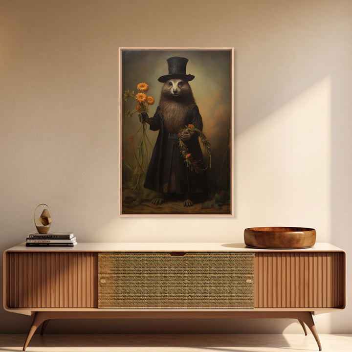 Marmot Gardener, Victorian Animal Portrait, Halloween Art, Gothic Whimsy Decor, Anthropomorphic Costume Art