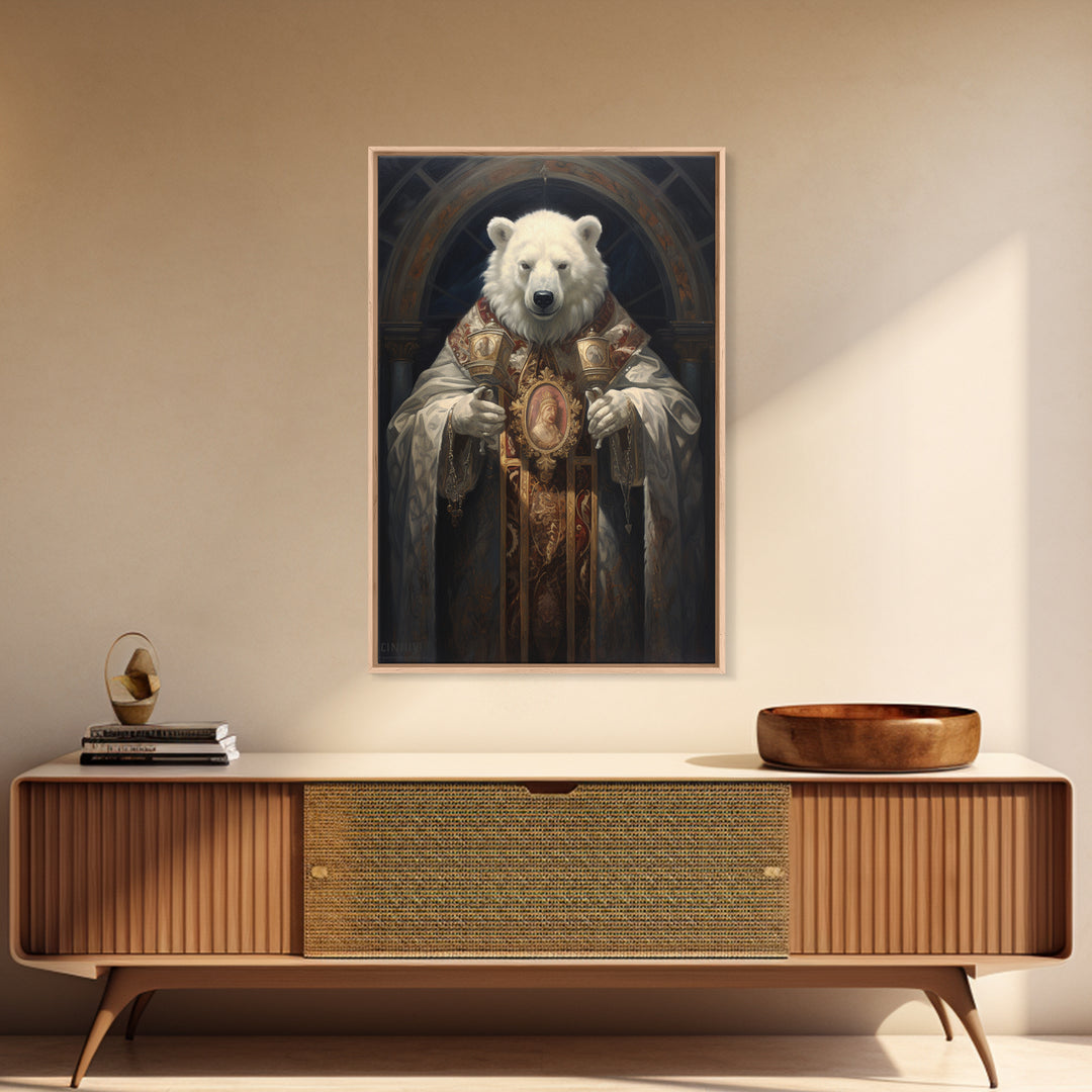 Polar Bear Bishop, Victorian Animal Portrait, Halloween Art, Gothic Whimsy Decor, Anthropomorphic Costume Art
