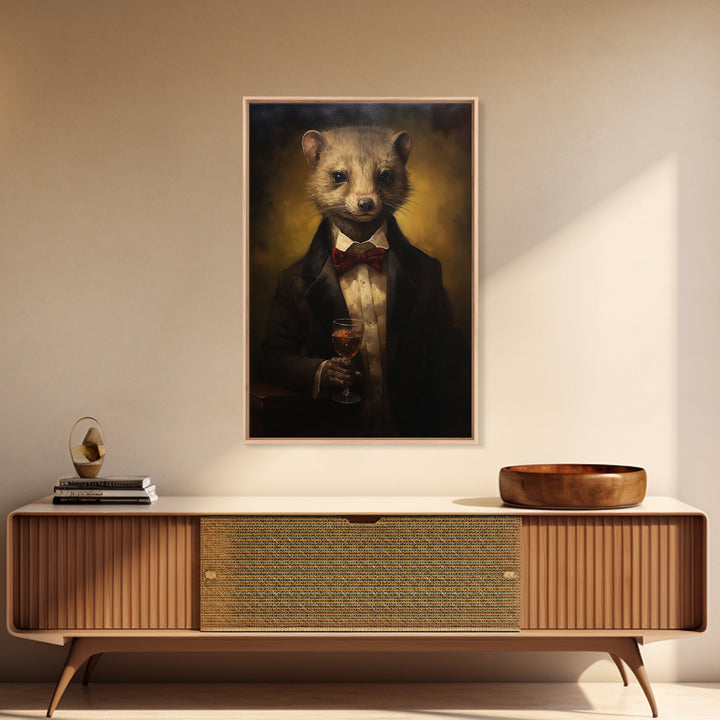 Mongoose Gambler, Victorian Animal Portrait, Halloween Art, Gothic Whimsy Decor, Anthropomorphic Costume Art