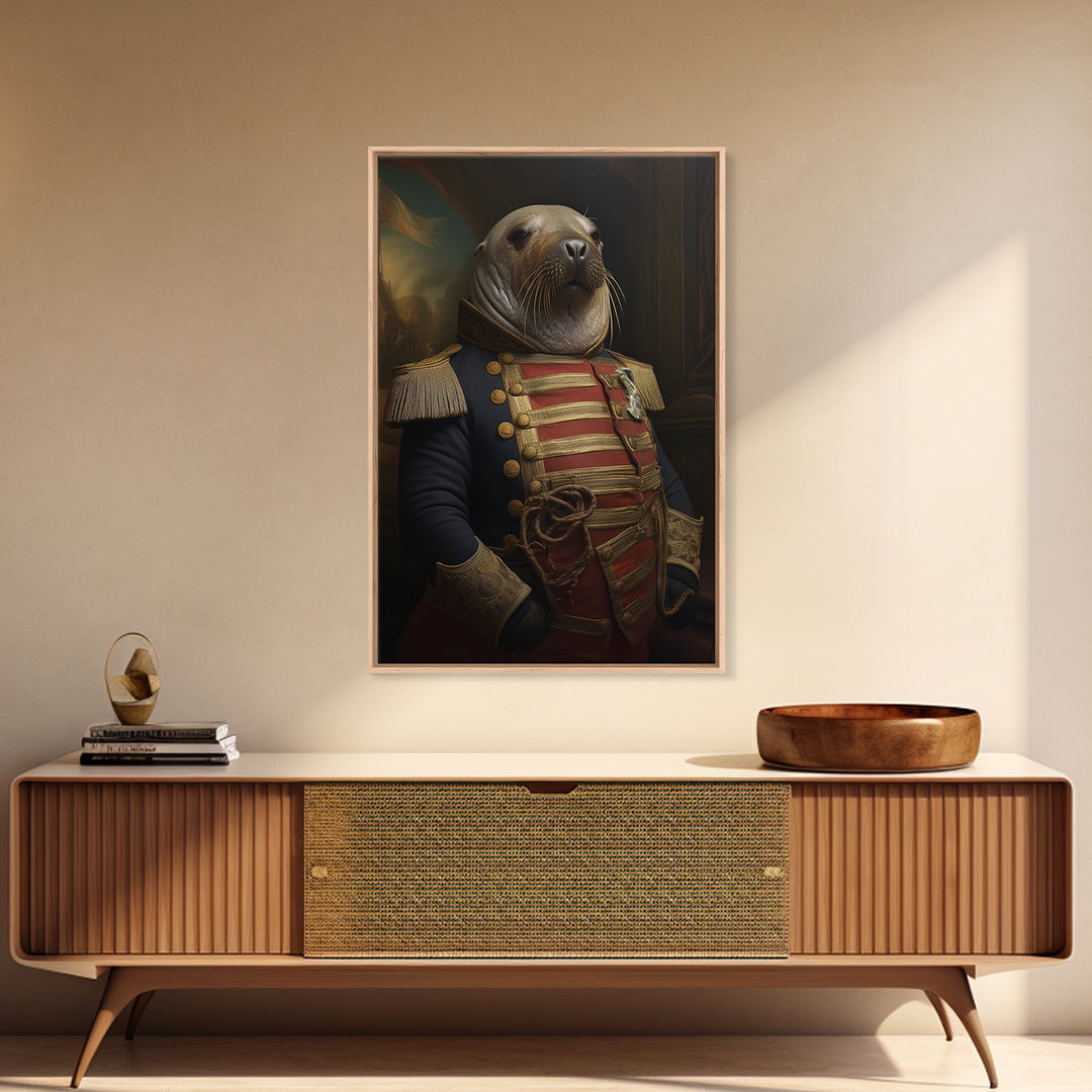 Walrus Commodore, Victorian Animal Portrait, Halloween Art, Gothic Whimsy Decor, Anthropomorphic Costume Art
