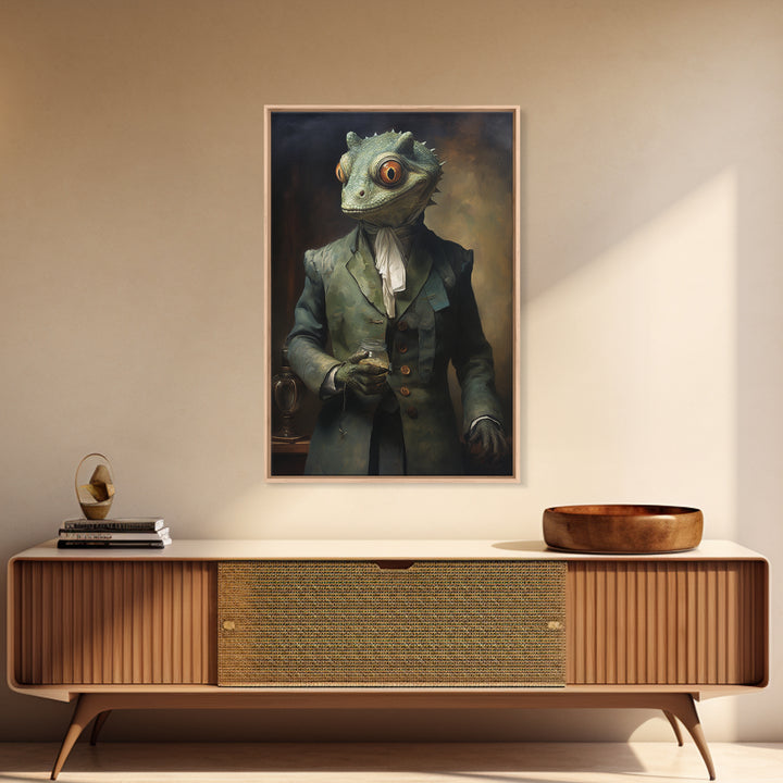Chameleon Painter, Victorian Animal Portrait, Halloween Art, Gothic Whimsy Decor, Anthropomorphic Costume Art