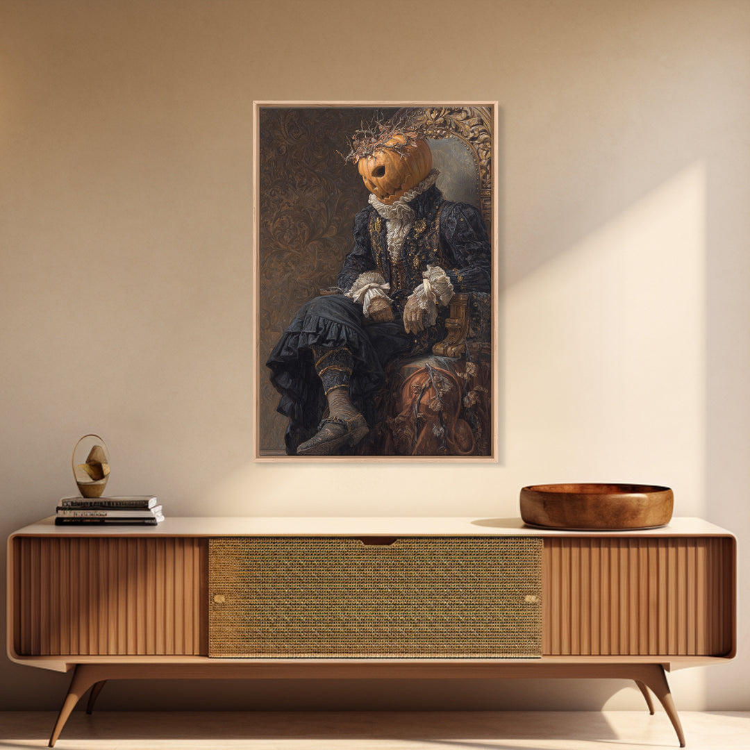 The Jack-O'-Lantern King, Macabre Victorian Decor, Vertical Wall Art, Framed Canvas Print, Gothic Wall Decor, Halloween Portrait Art